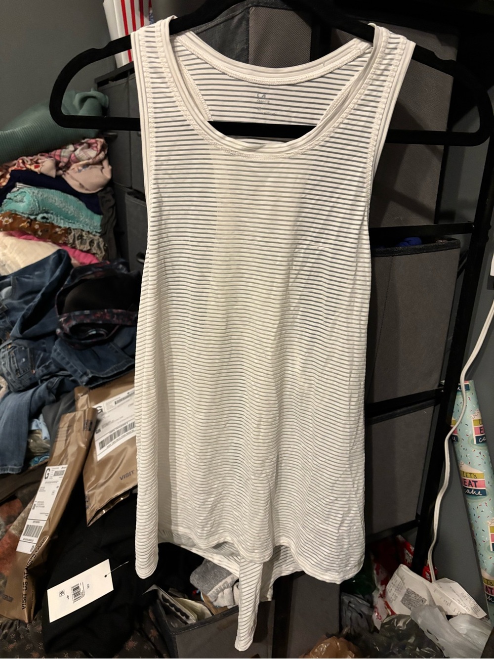 GAP White Tank Top with Thin Gray Stripes Medium